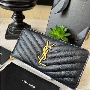 SOLD - 💎 Authentic YSL Saint Laurent Monogram Zip Around Wallet Black